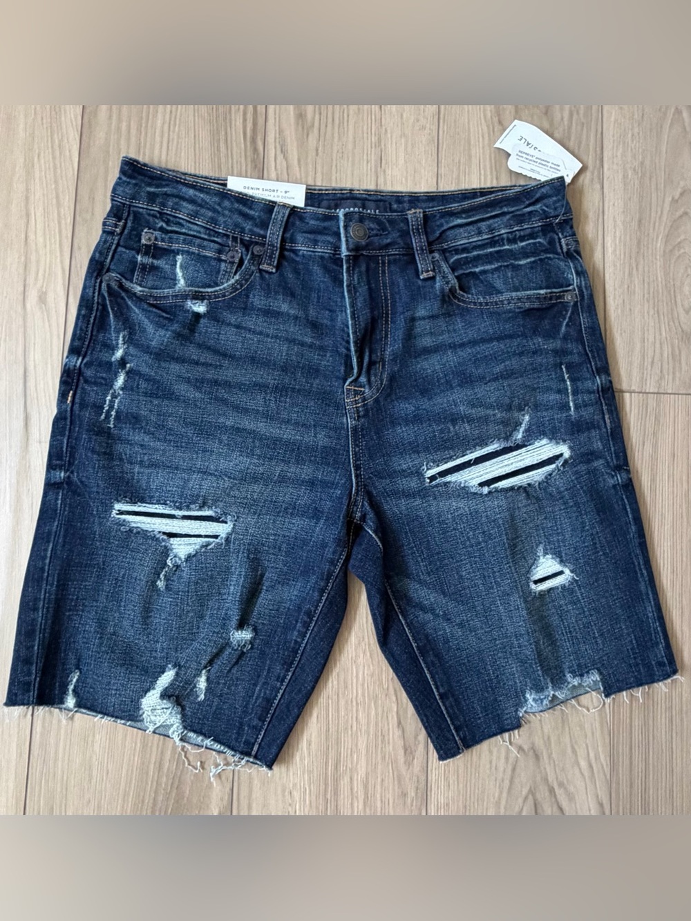 NWT Aeropostale Denim Shorts Men 32or 33 Blue Aero2 Premium Air Distressed 9"